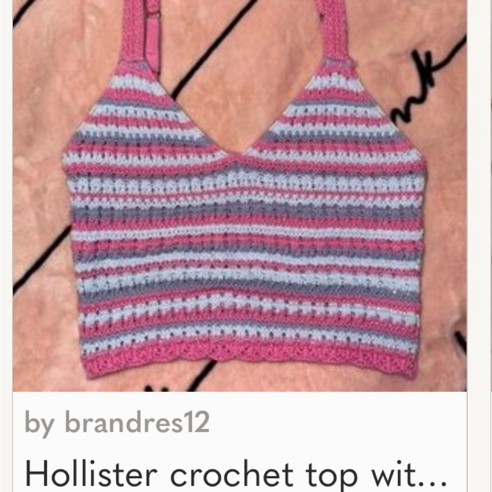 #17 Hollister Pink and Gray Striped Crochet Top